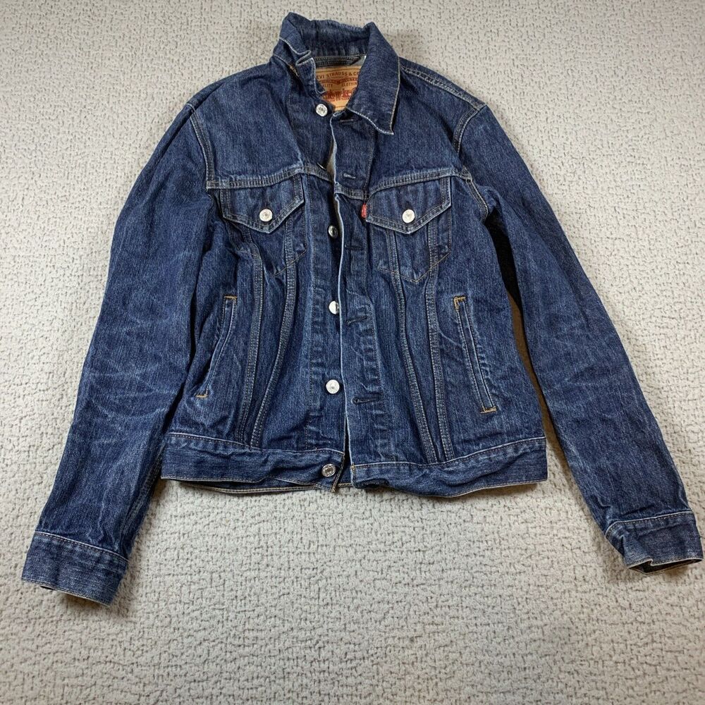 Levis Women's Jean Jacket Blue Wash Denim Trucker Metal Button‎ Up Small Pockets